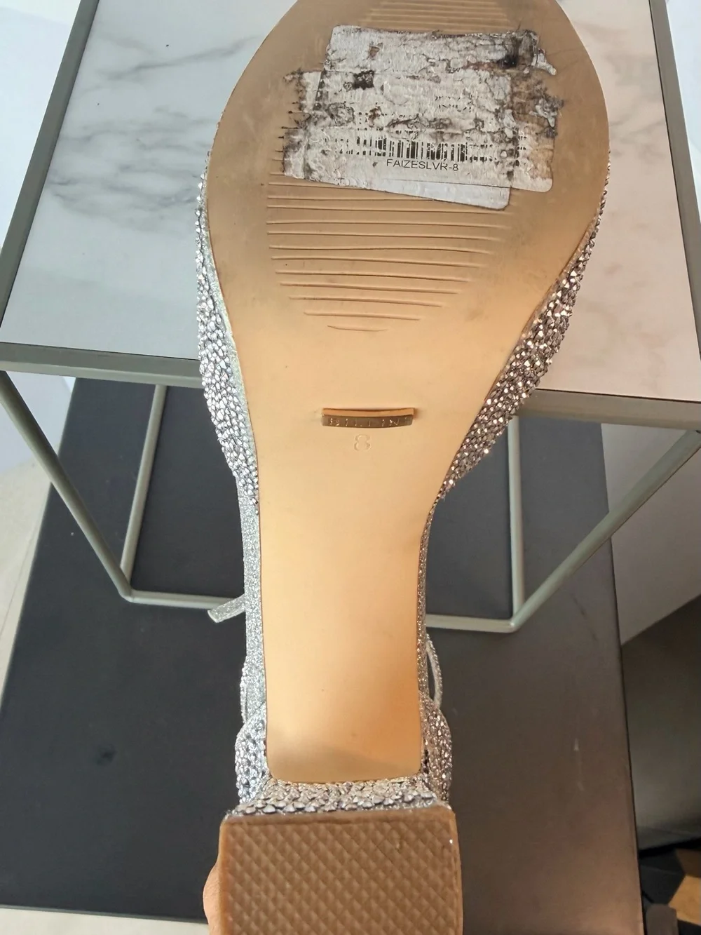 Silver Crystal Platform Block Heel Sandals